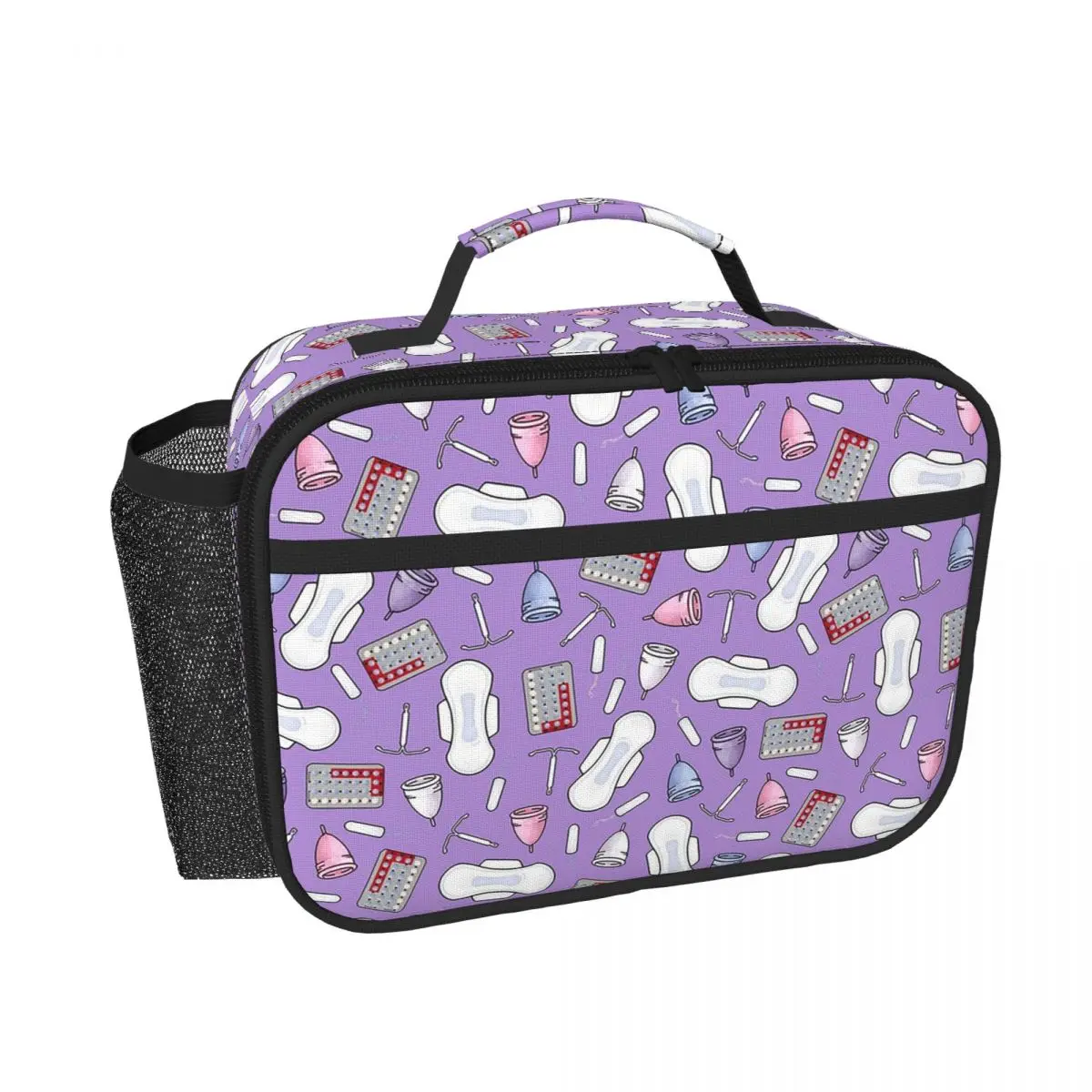 Period Protection, PMS Ready In Purple Insulated Lunch Bag for Women Kids Portable Food Boxes Thermal Lunch Box Tote