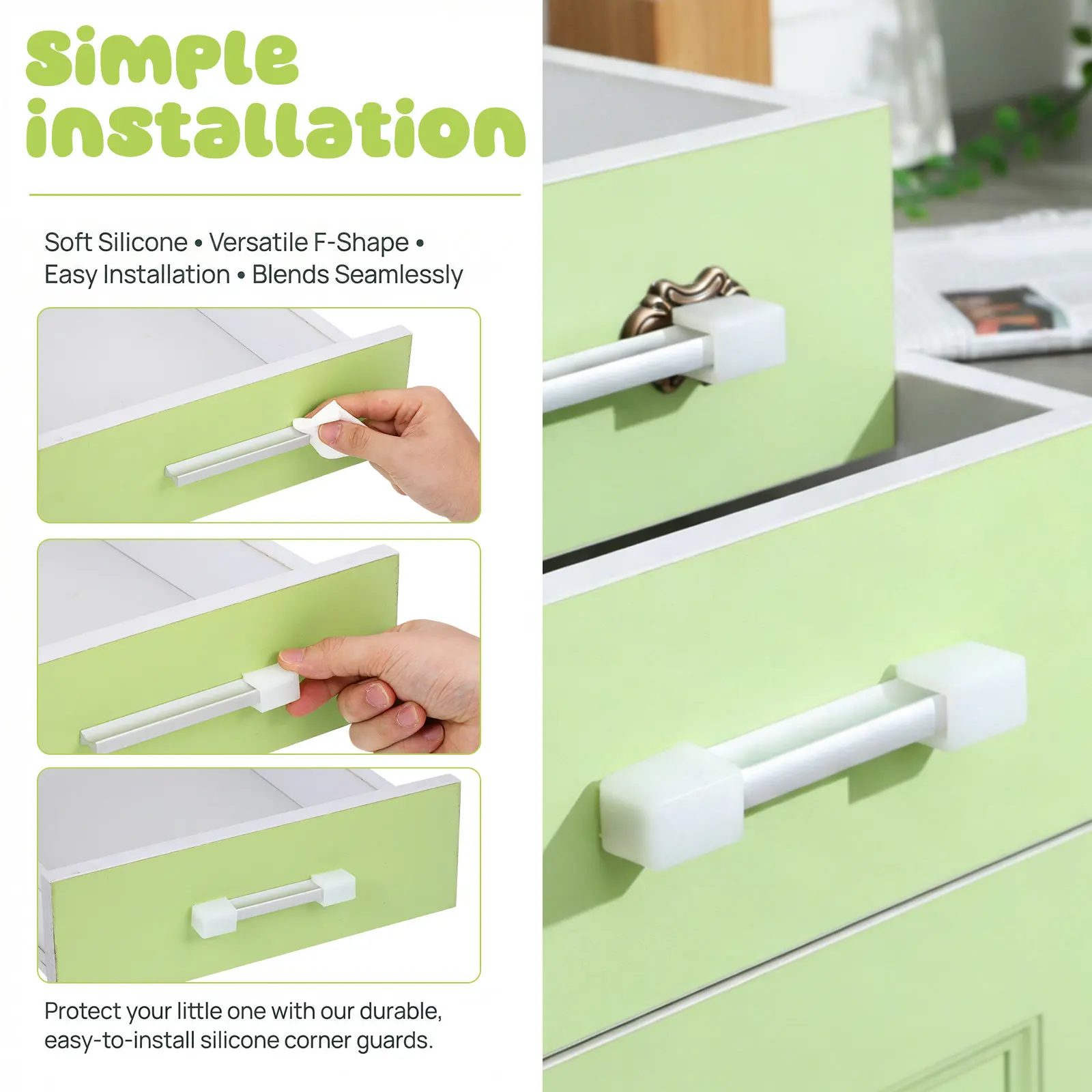 

8pcs Clear Silicone Corner Protectors drawer handle cover For Baby Safety F Shape Drawer Door Handle Child Corner Proofing Guard