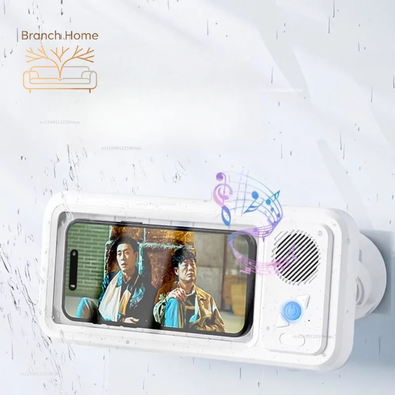 Waterproof Bluetooth Shower Speaker with Phone Holder, Anti-Fog Rotating Stand for Touchscreen Devices