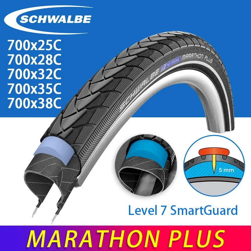 SCHWALBE MARATHON PLUS 28-622 28x1.10 700x28c Mountain Touring Bicycle MTB Bike Black Wired Tire Level 7 K-Guard Cycling Parts