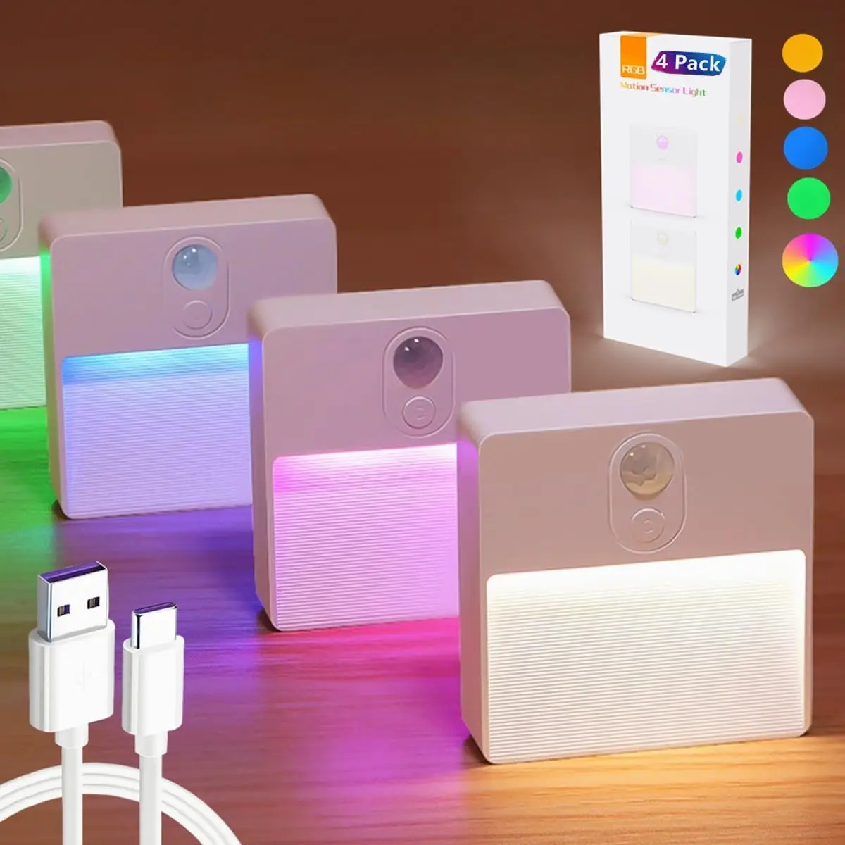 

Ночник RGB с датчиком движения, 3 режимами включения/автомобиля/выключения) и 5 регулируемой яркостью для спальни, прихожей, гостиной, лестницы
