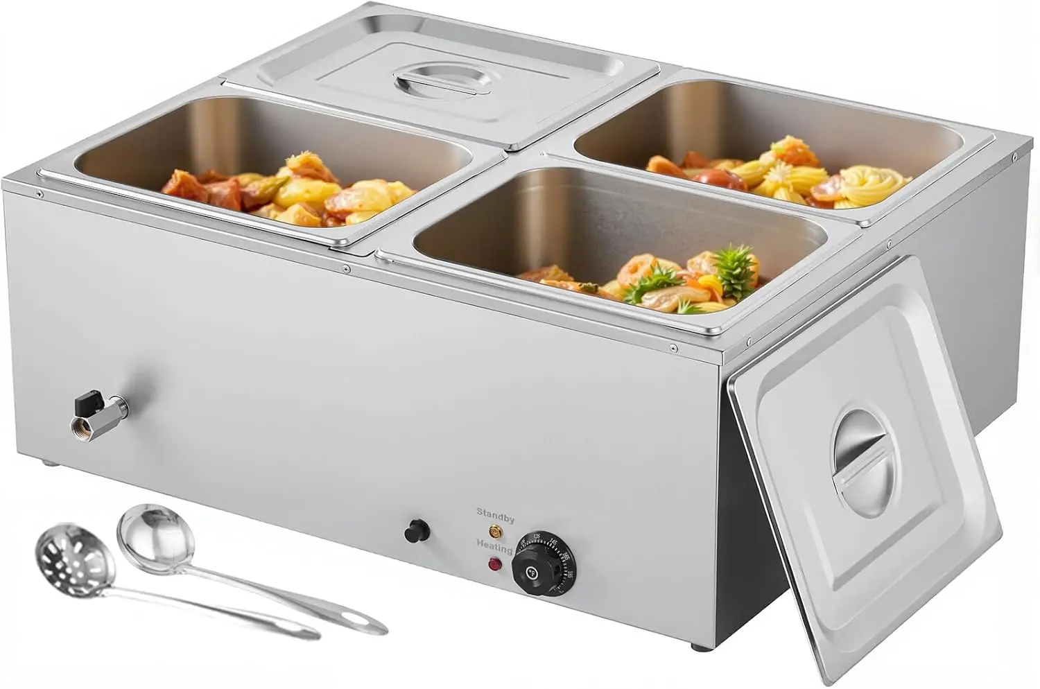 

Commercial Food Warmer, 1500W Electric Stainless Steel Steam Warmer with Lid, 4-Pan Fast Heating Countertop Buffet Bain Marie