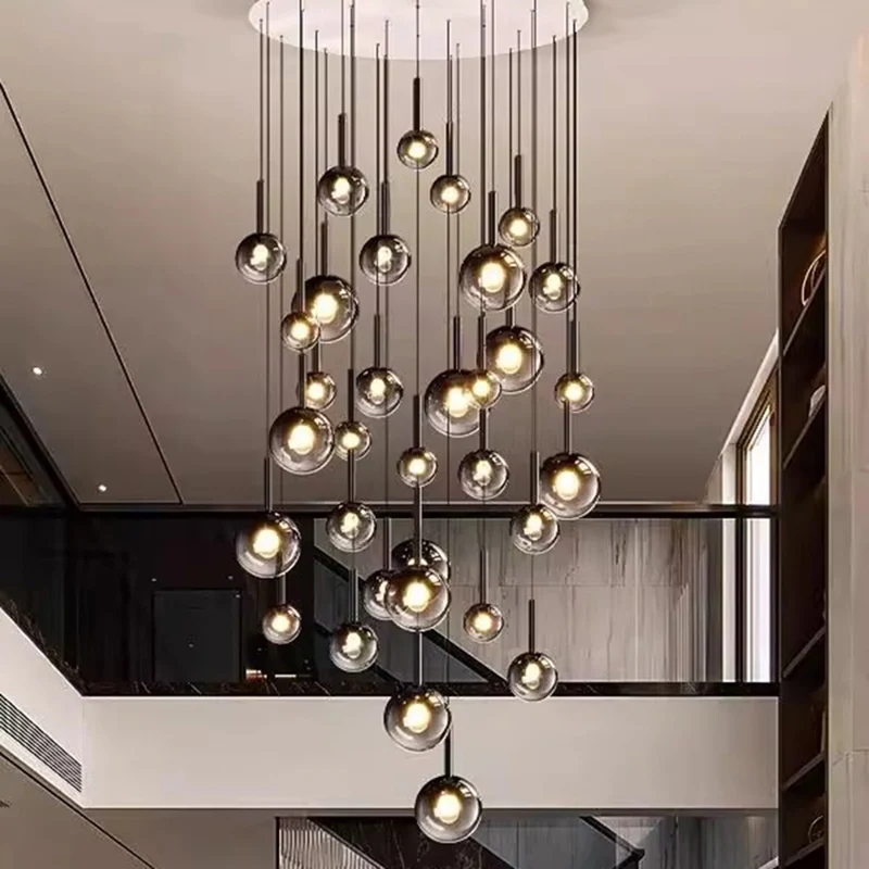 

Nordic Italian teardrop staircase chandelier for staircase ceilings APP dimmable home decor black glass lustre