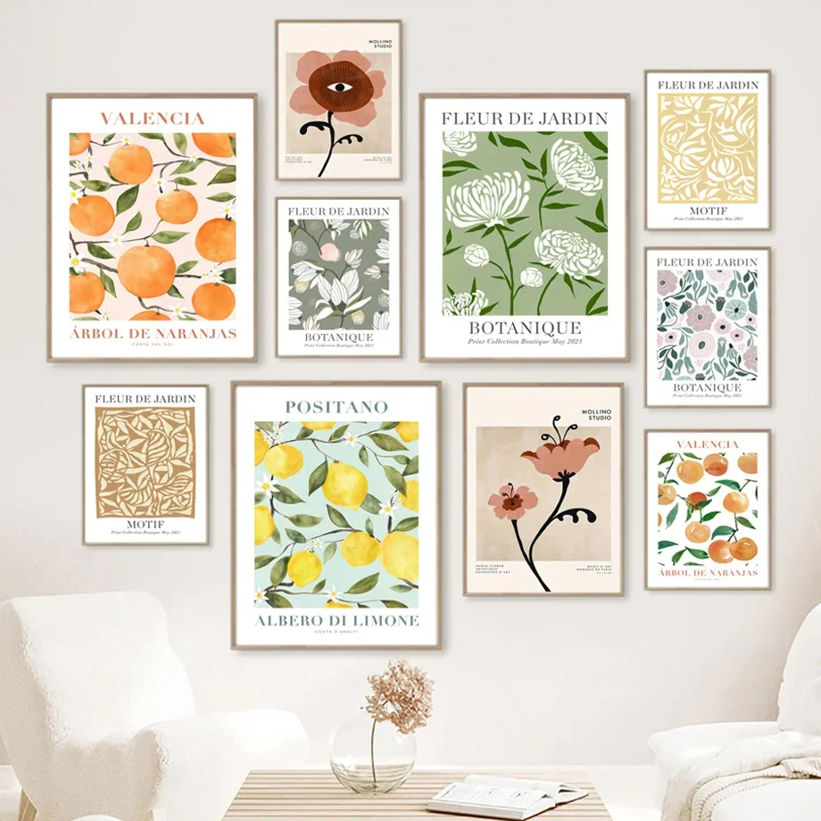 

Orange Vintage Plant Lemon Flower Wall Art Canvas Painting Living Room Decorative Posters And Prints Modern Abstract Pictures