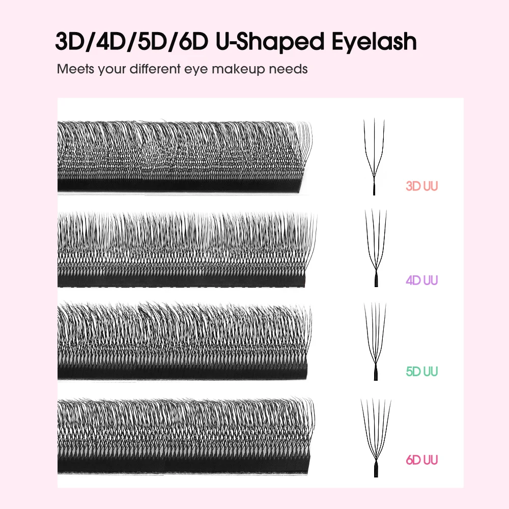 Merrdear 3D/4D/5D/6D U Eyelashes 8-15mm Mixed Length U Design Without Scattering Roots Extensiones De Pestanas for Beauty Makeup