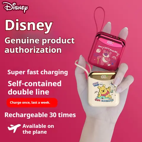 Disney-Banco de energía de 20000mah, carga súper rápida, viene con un Cable incorporado, gran capacidad, regalo compacto y portátil