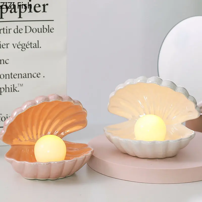 Dream Pearl Ceramic Lamp Desk Decoration Seashell Night Lamp Crafts Shell Storage Box Porcelain Ornaments Modern Home Decor