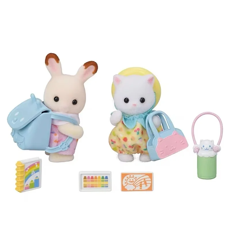 Cute Sylvanian Families Kindergarten Partner Goes To School Girl Playing House Toys Collectible Decoration Toy As Kids Gifts