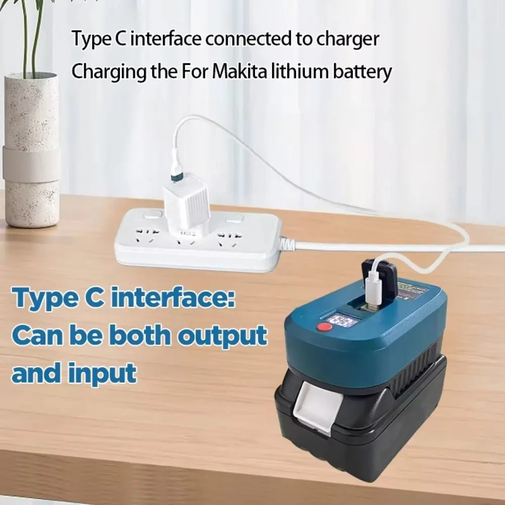 65W Battery Converter Adapter Portable with Type-C Port and USB Port Quick Charge Adapter for Makita/Dewalt/Milwaukee/Bosch