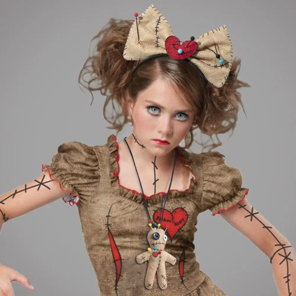 

Bow knot Halloween Necklace Headband Ghost Headdress WOODOO Doll Necklace Headband Doll Headwear Cosplay Performance Hair Hoop