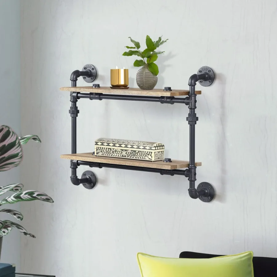 

Oak and Sandy Black Rectangle 2Tier Wall Shelf