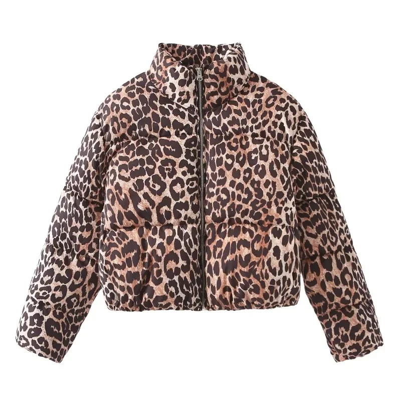 New Leopard Print Luxury Cotton Jacket Winter Woman Clothing Y2K Korean Fashion Style Vintage Outerwears Top Coat Elegant Parkas