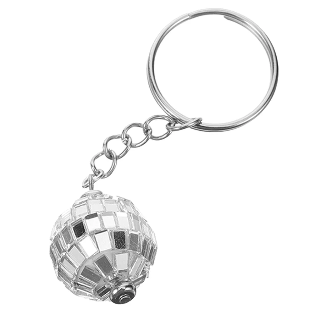 Disco Keychain Locket Hanging Pendant Multifunction Silver Plastic Mirror Ball Fob