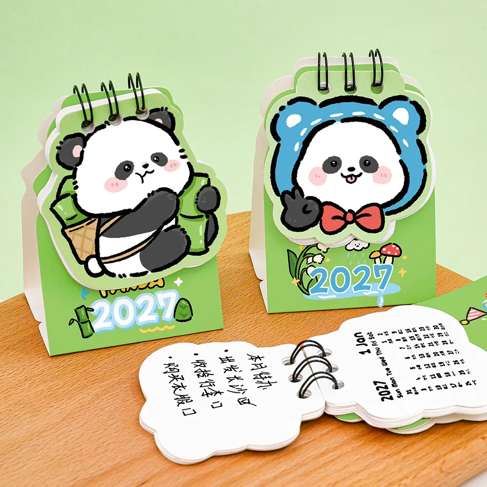 3pcs Random Styles Cute Cartoon Panda Shaped Mini Desk Calendar 2027 Monthly Table Planner Student Office Stationery Gift