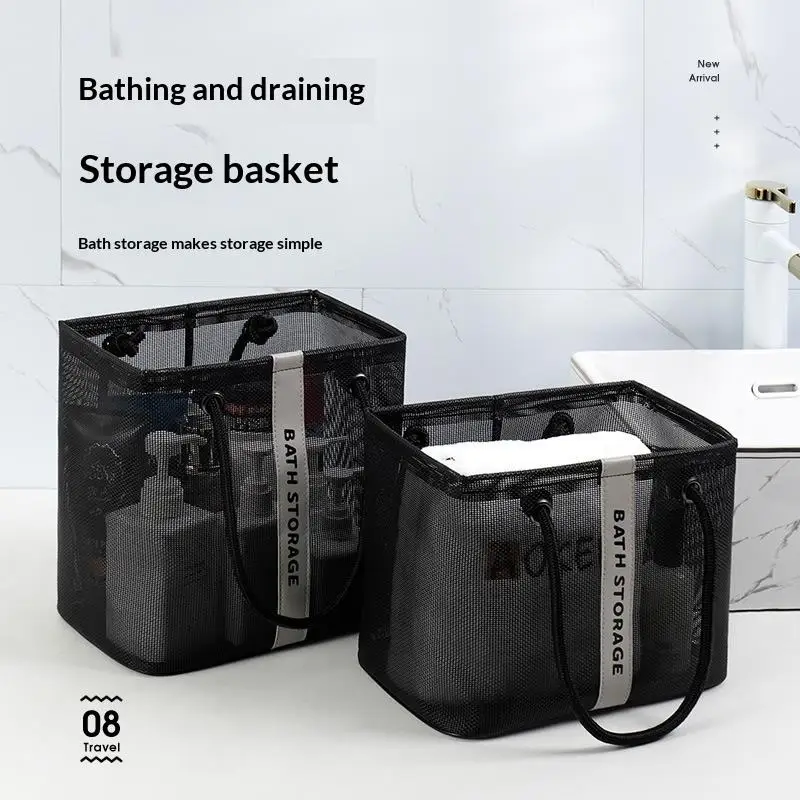 Collapsible Mesh Drain Basket 2in1 Large Portable Handle Organizer For Swimming Bathroom Toiletry Storage