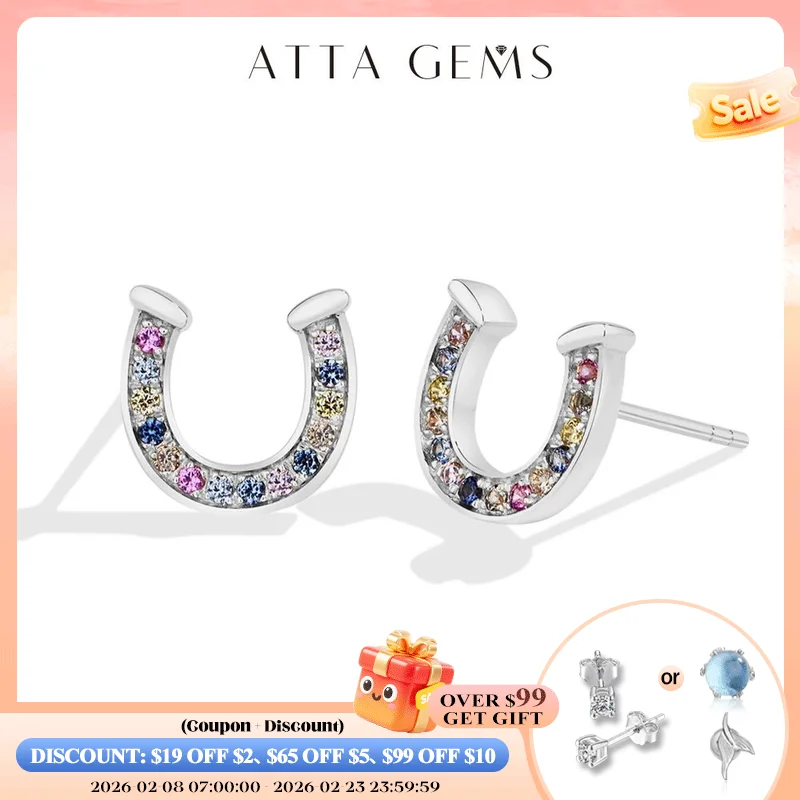 

ATTAGEMS Original Horseshoe Shaped Colorful Zircon Earrings S925 Sterling Silver Vintage Luxury Jewelry for Women New Year gifts