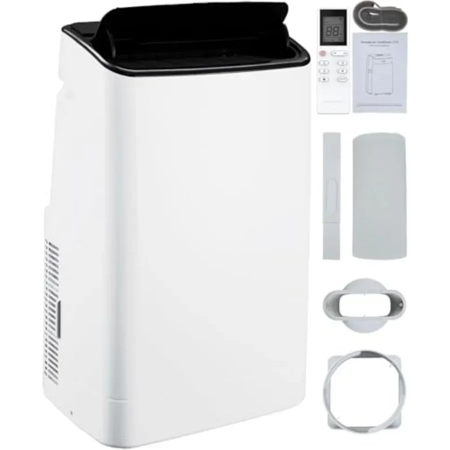 Portable air conditioner for home use, aluminum housing, white color, 14000 BTU cooling capacity with remote control, 3-in-1 fu