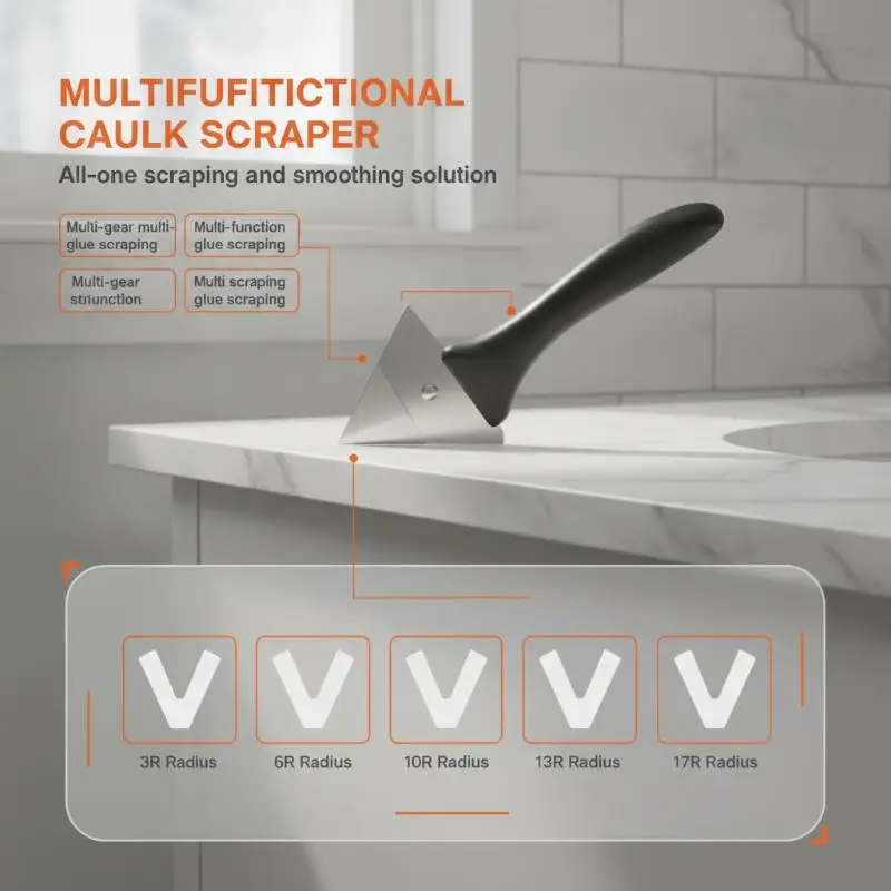 5 In 1 Caulk Repair Tool Kit Metal Head Silicone Scraper Grout Sealant Remover for Indoor Outdoor Home Construction Use