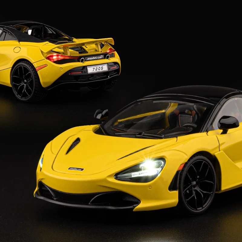 1:18 720S supercoche de aleación modelo de coche sonido y luz tirar hacia atrás juguete para niños coleccionables regalo de cumpleaños