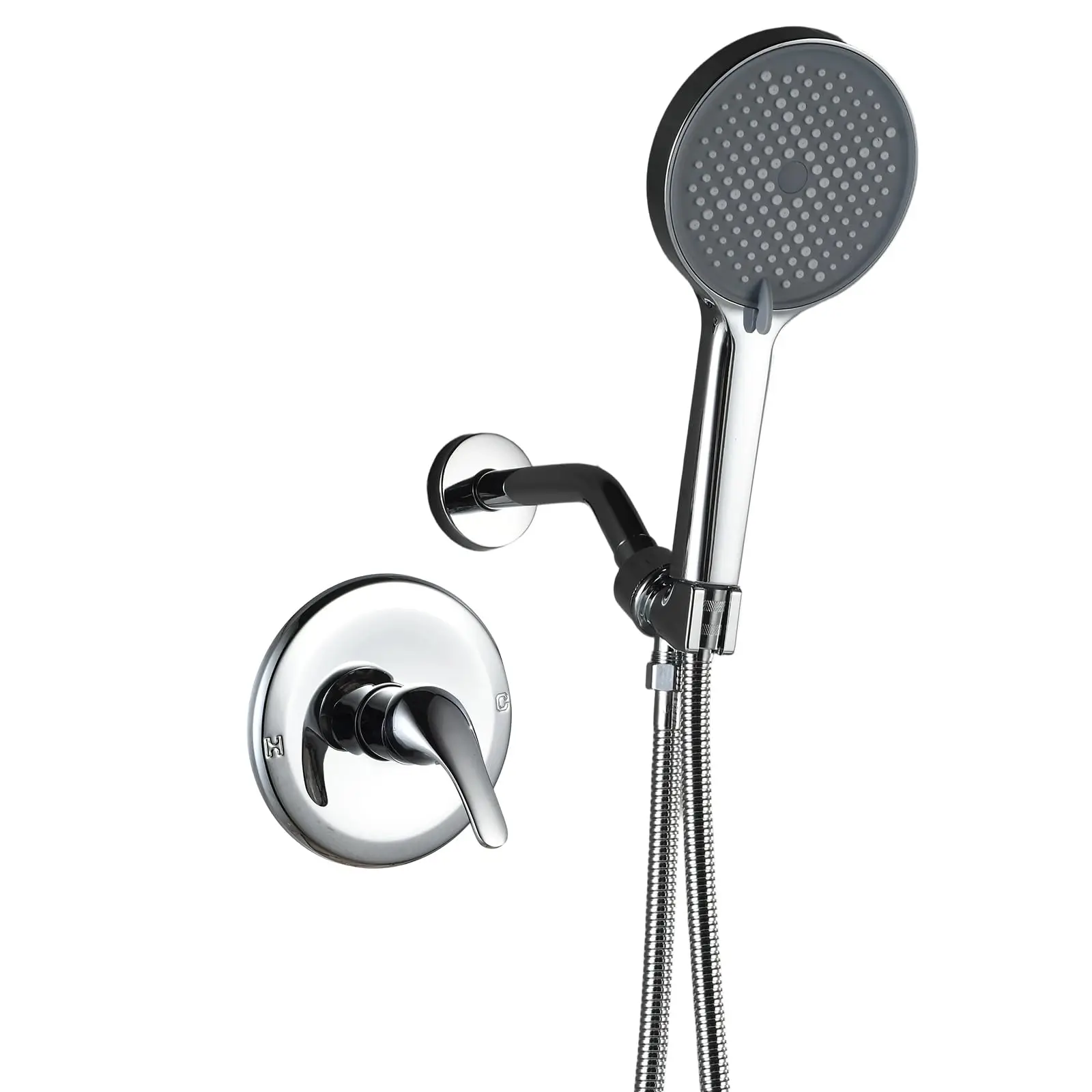 

Modern Black Shower Head And Faucet Set With Single Lever Handle High Pressure 5.1 Inch