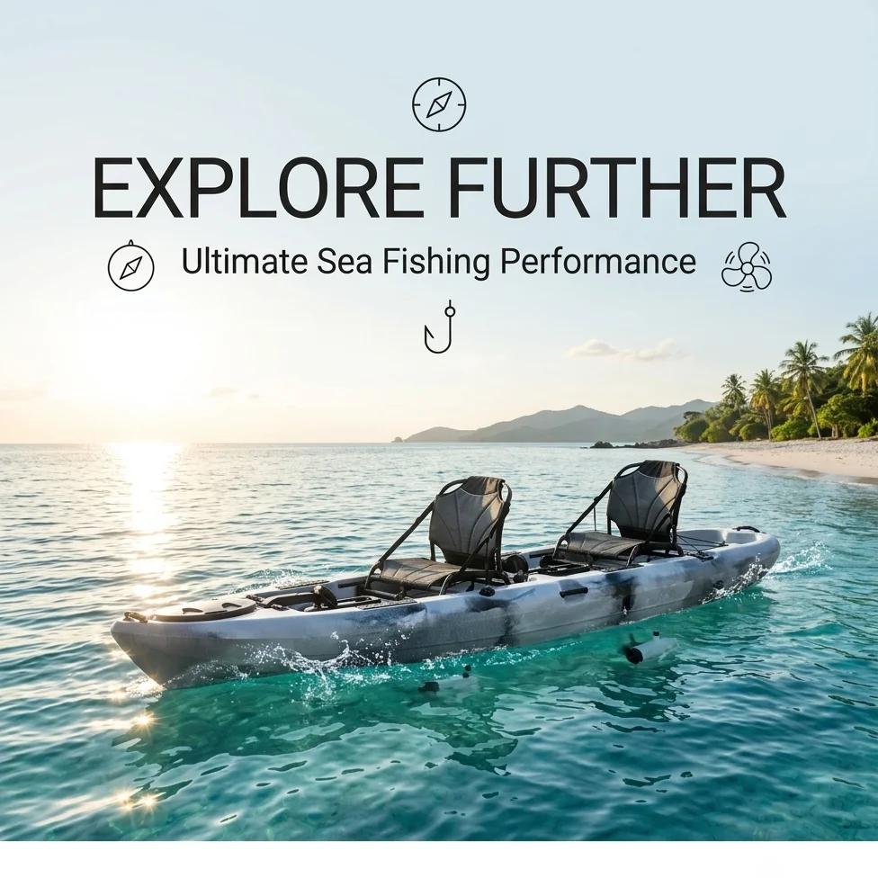 Fast Shipping Grey Marbled Dual Seater Electric Motorized Angling Fishing Ocean Recreational Touring Water Sports Kayaks