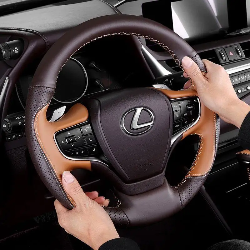 DIY Hand Sewing Car Steering Wheel Cover for Lexus ES200 Es260 Es300h Car Genuine Leather Interior Accessories