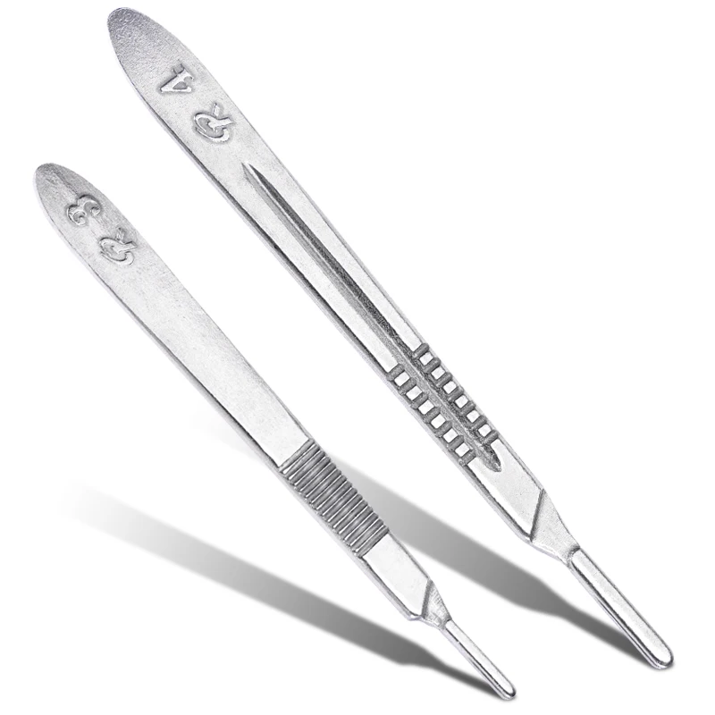 2 stuks tandheelkundige chirurgische scalpelmeshandgrepen met verwijderbare 3 # 4 # Messen voor precisie-snijden van medisch-chirurgische instrumenten