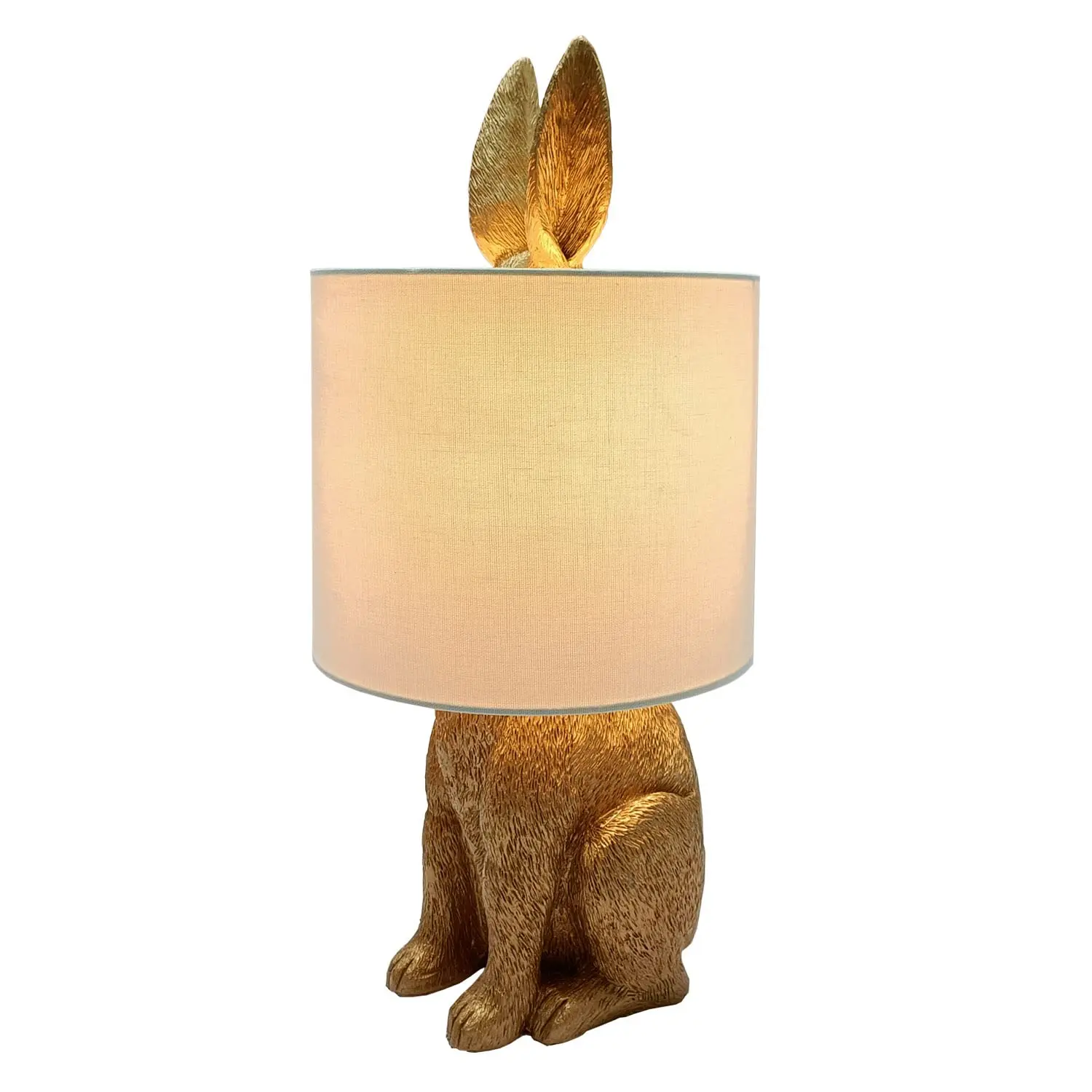 

Fabric Shade Bunny Lamp, Golden Rabbit Night Light for Bedside, Bedroom, or Living Room Decor