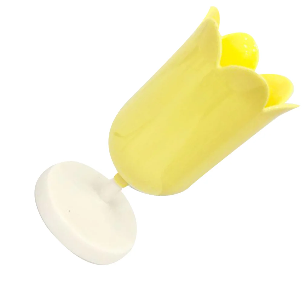 صندوق تخزين على شكل بتلة بلاستيكية، حامل قلم أصفر، منظم سطح المكتب لفرشاة مكياج المكتب والمنزل والمكتب