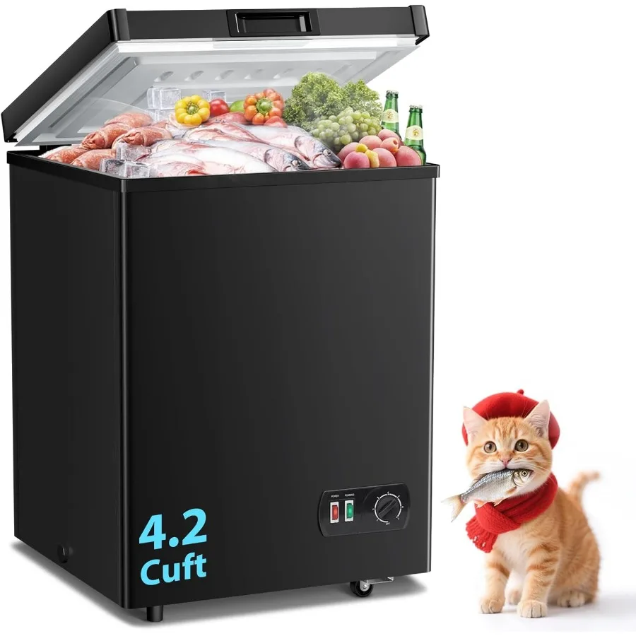 

LifePlus 4.2 Cu.Ft Small Deep Freezer with 7-Temperature Adjustable Settings Removable Basket Built-in Wheels Ultra-Quiet Opera