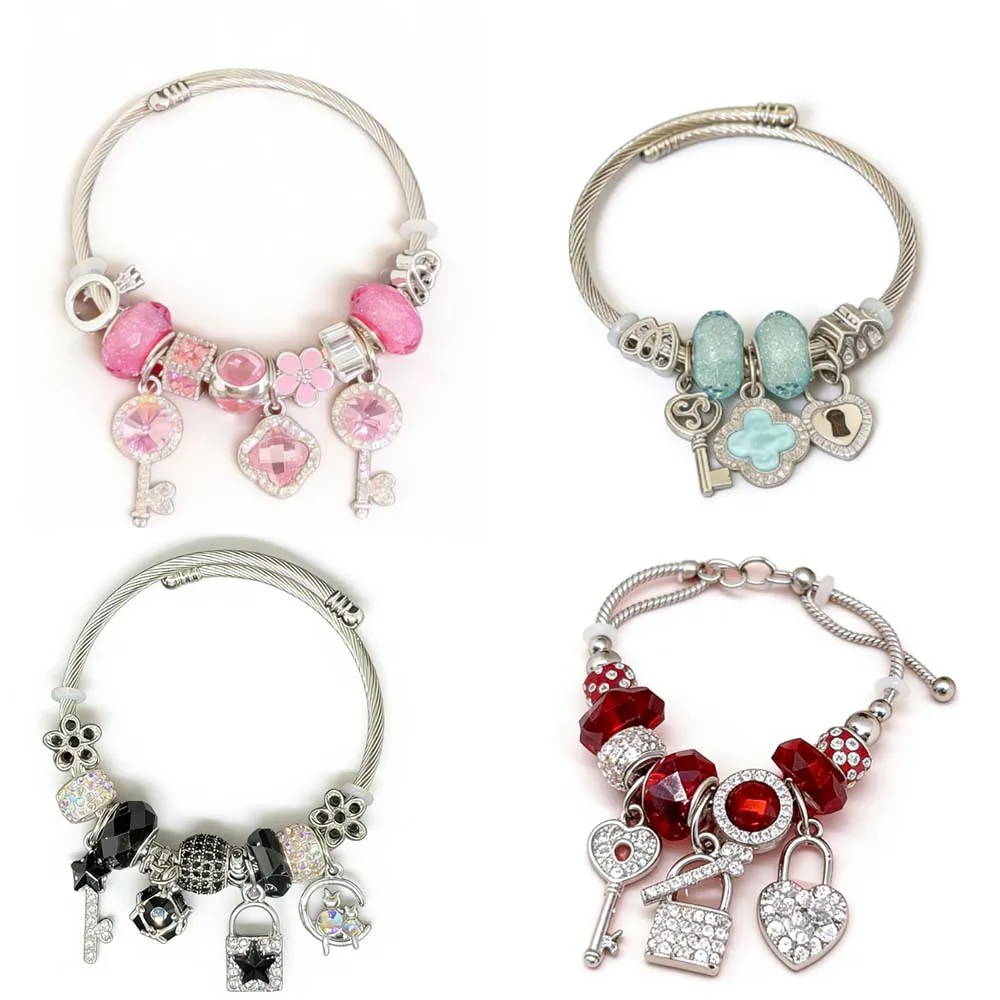 

1Pc Women's Fashion Multi-Type Plate Home Stainless Steel Alloy Multi-Element Bead Love Jewelry Bracelet Date Party Holiday Gift