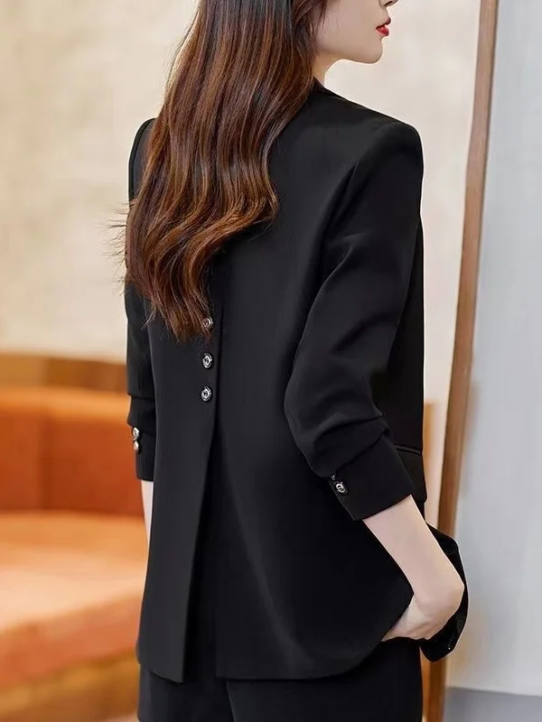 

Ele Bla Suit Jaet Women's Loose Casual Korean Sle Spring Autumn New Loose Fit High Waist Button up Cardigan