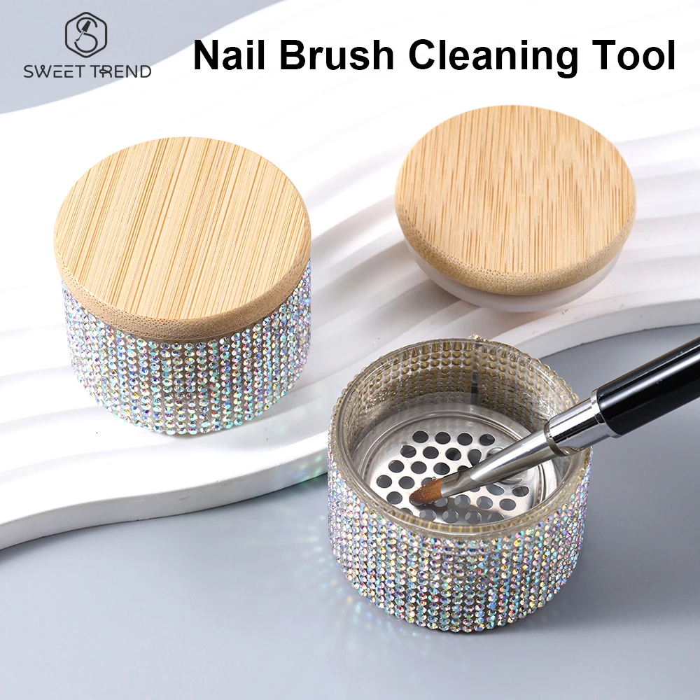 SWEET TREND-1/2 Stück Nagelbürsten-Reinigungsbecher Kristallglasbecher mit Edelstahlnetz-Basis Nagelbohrer-Reinigungsbehälter