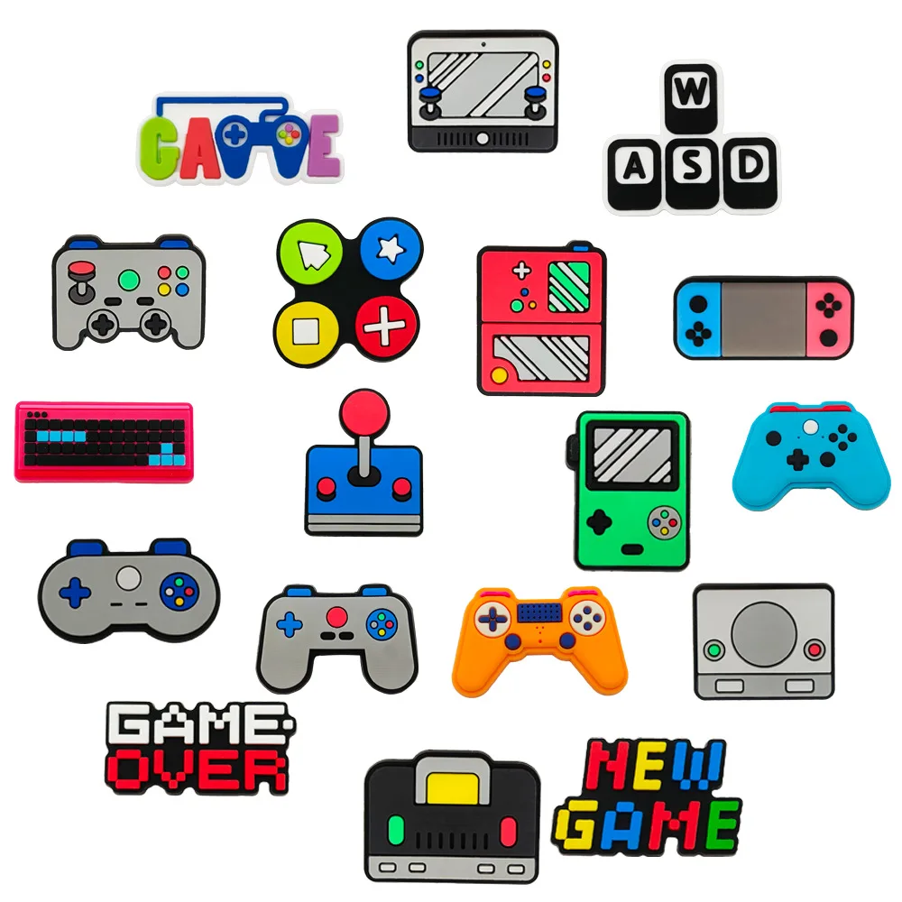 New 1/18pcs Retro Game Controller Keyboard PVC Shoe Charms For Slides Sandals DIY Clog Decor Ornaments Gamer Teen Party Gifts