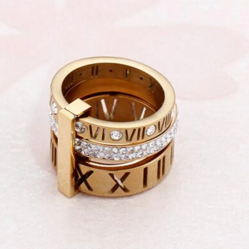 

Europe and The United States Wind Personalized Multi-ring Ring Men Women Retro Carving Roman Letters Three-layer Finger Ring