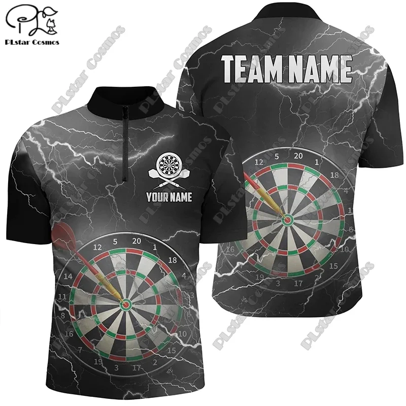 PLstar Cosmos New 3D Printed Darts Polo Men's Zipper Polo Shirt Customized Name Throwing Darts Club Team Indoor Sports Leisure 5