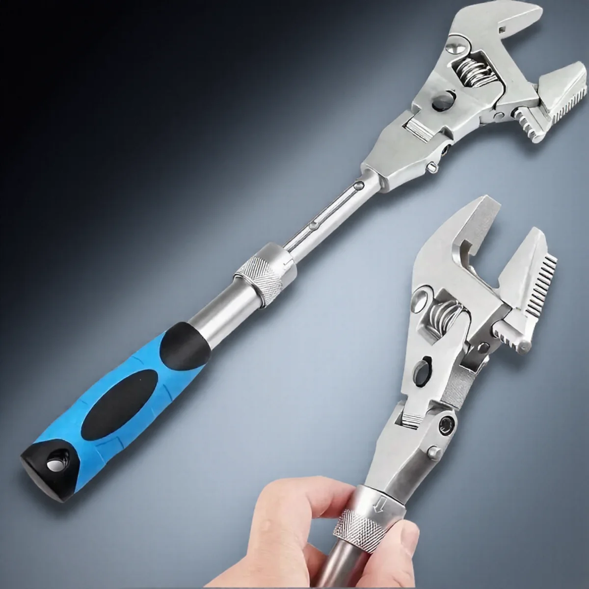 

5in1 Adjustable Ratchet Wrench Swivel Head Stainless Steel Tool for Mechanics Plumbers DIY Extendable Rust Resistant Hand Tool