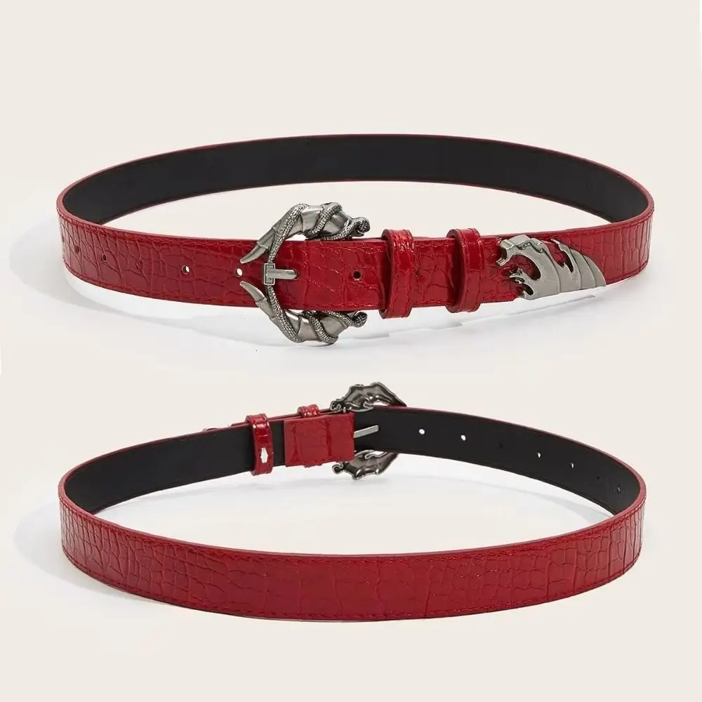 Cool PU Leather Double Snake Belt Irregular Subculture Women Belt Hip Hop Punk Style Y2K Rivet Belt Male