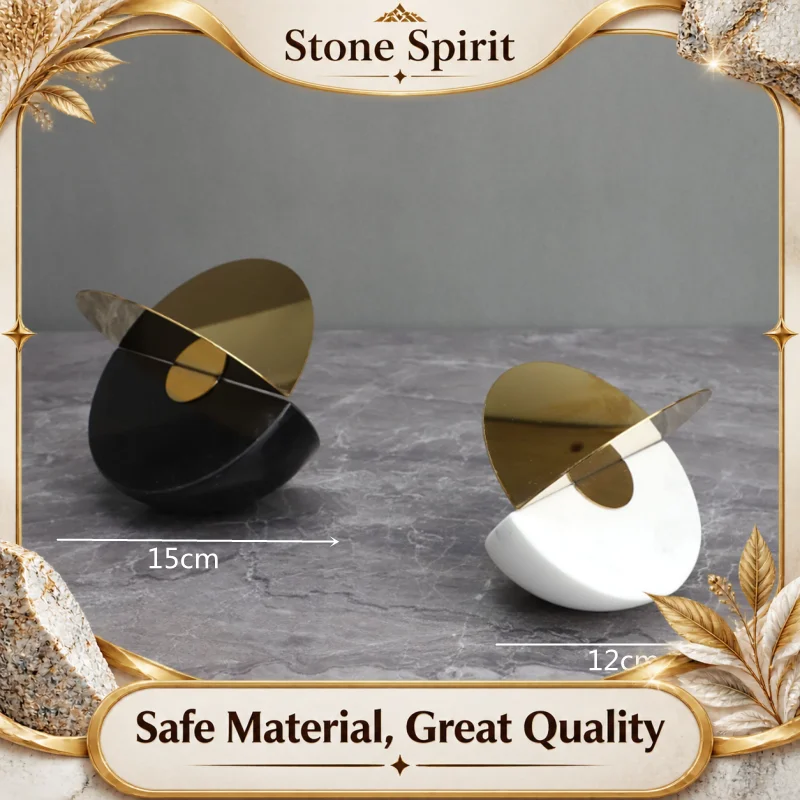Creative Marble Semi-circular Geometric Crystal Spherical Ornaments, Room Desktop Decorative Ornaments, Metal Handicrafts