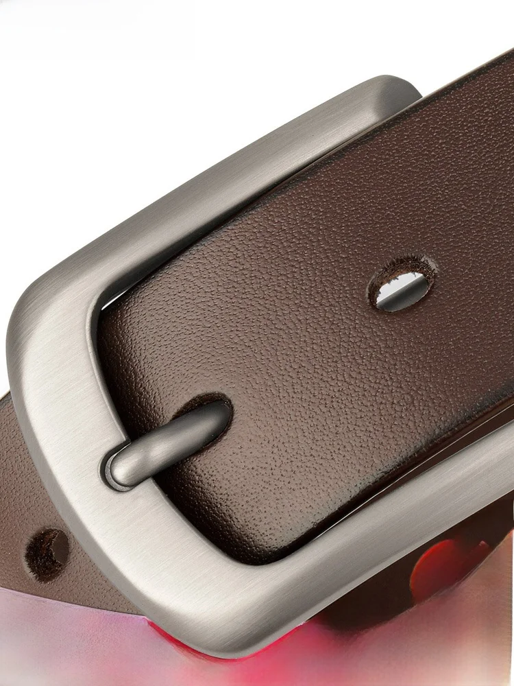 カジュアルレザーベルト男性用トップレイヤーピュアカーフスキンユースファッションバックルナロービジネスパンツベルト合金バックル34センチ幅