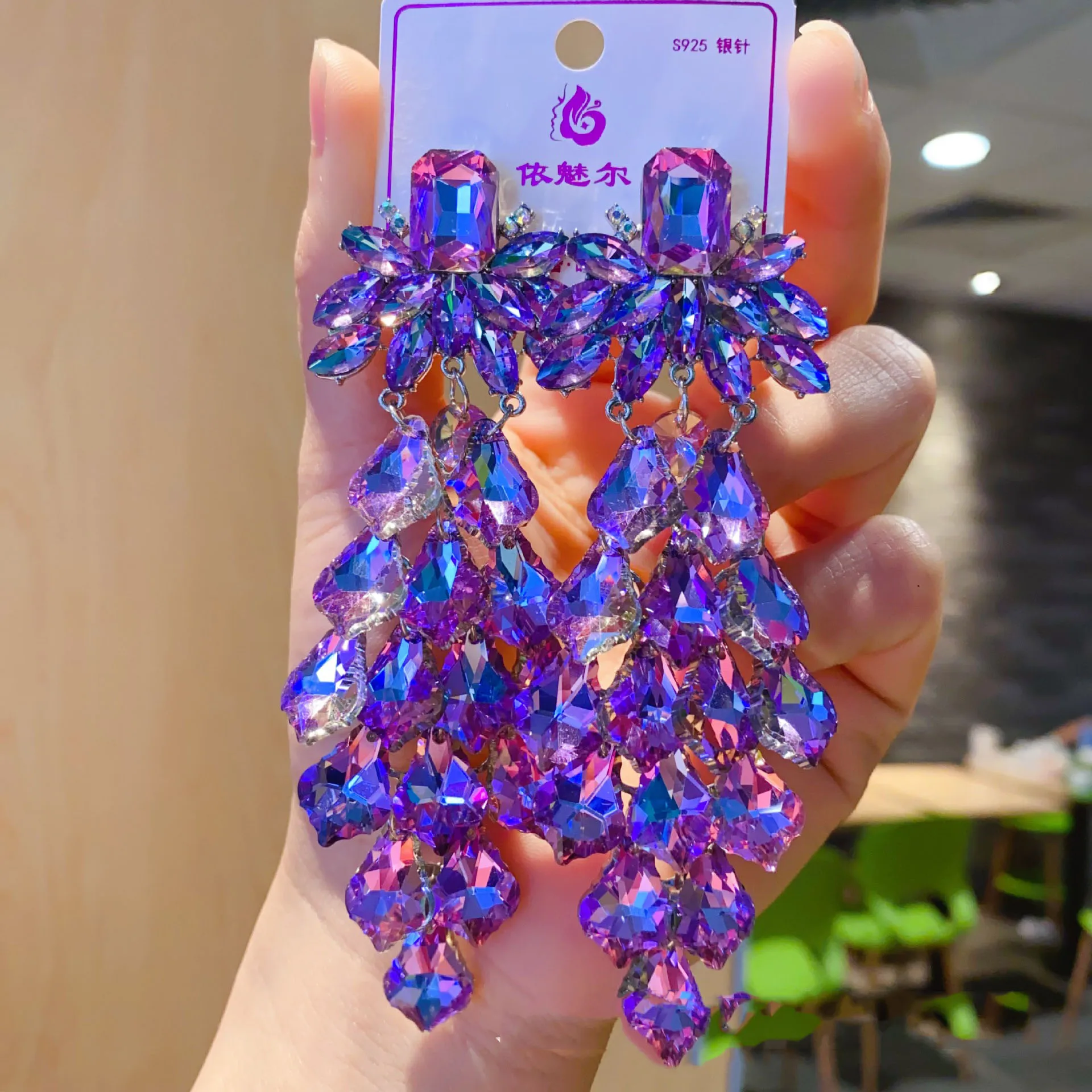 European and American exaggerated colorful crystal earrings