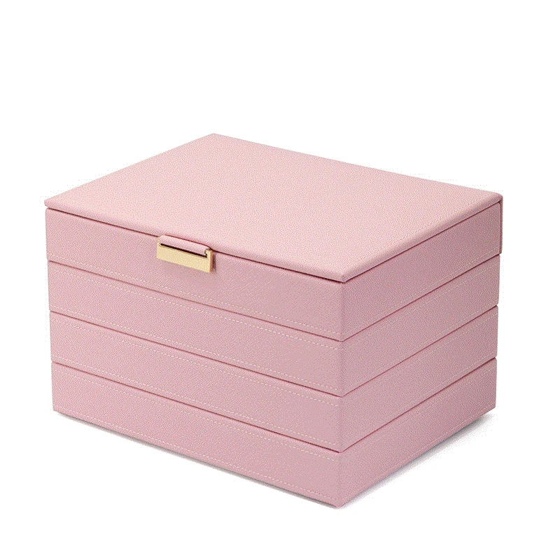 

4 Layers Big PU leather Jewelry Box Jewelry Display Casket Earrings Ring Boxes Multi-Layer Jewelry Organizer Gift Box Pink