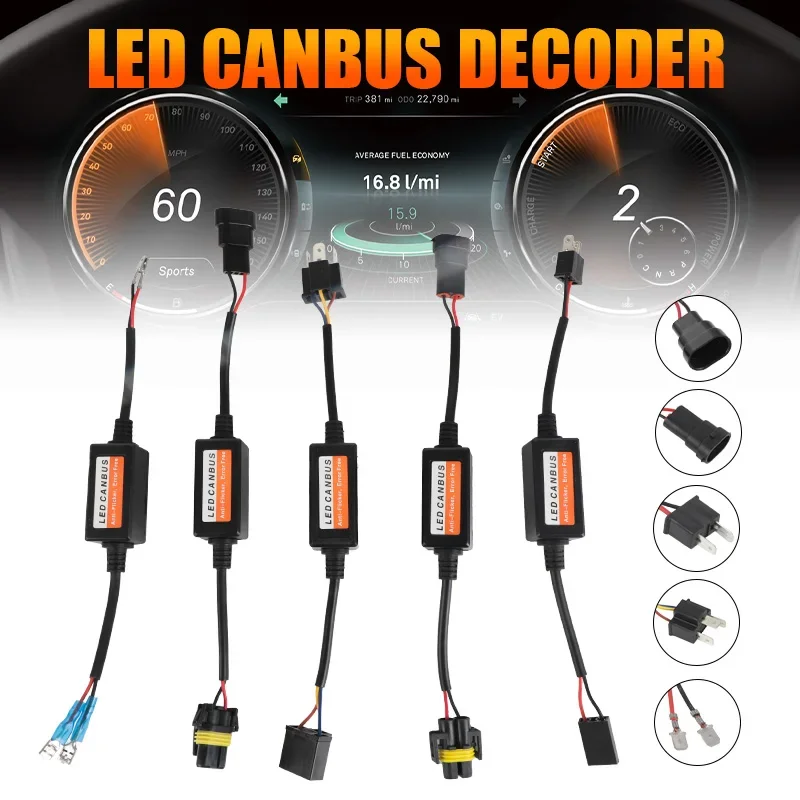 1-4pcs LED Canbus Decoder Adapter For H1 H4 H7 H11 9005 9006 9012 Anti-Flicker Harness Bulbs Resistor Warning Error Canceller