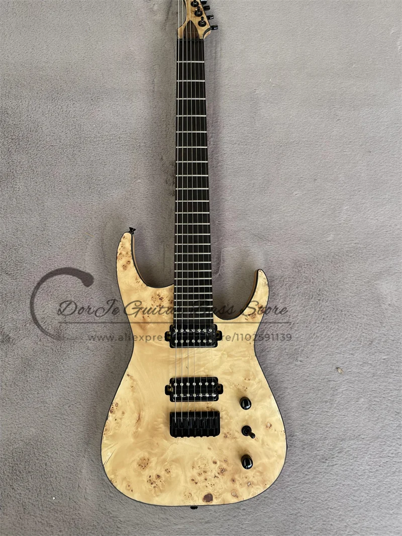 

7 Strings Electric Guitar ASH Wood Body Black Binding Burl Maple Top Rosewood Fingerboard 24 Frets Maple Neck Black Tuner