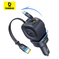 Baseus 60W 100W 30W Car Charger 4 ports Built in Dual Retractable Cable Fast Charging USB Type-C Car Phone Charger
