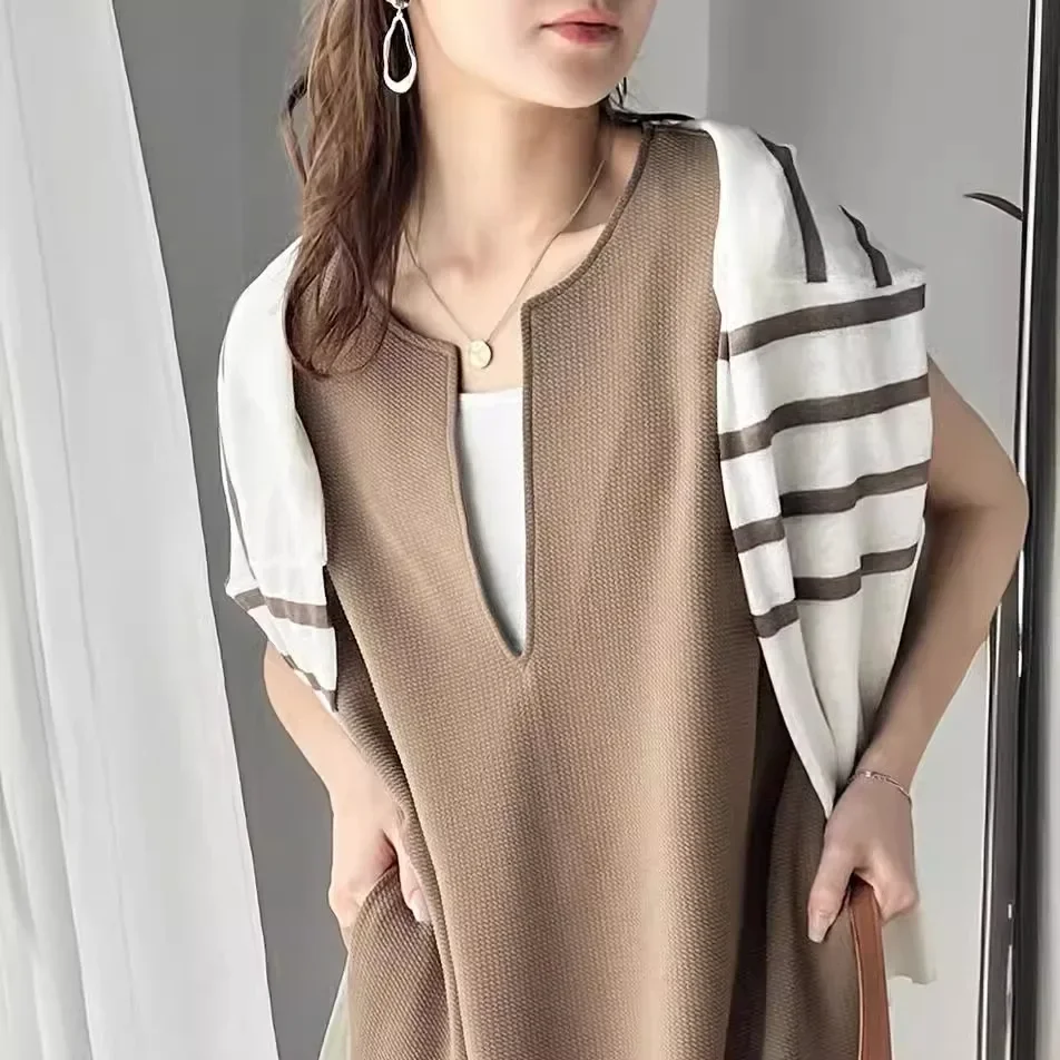 

Минималистичный пуловер корейской версии, летнее однотонное платье, платье средней длины, женский стиль