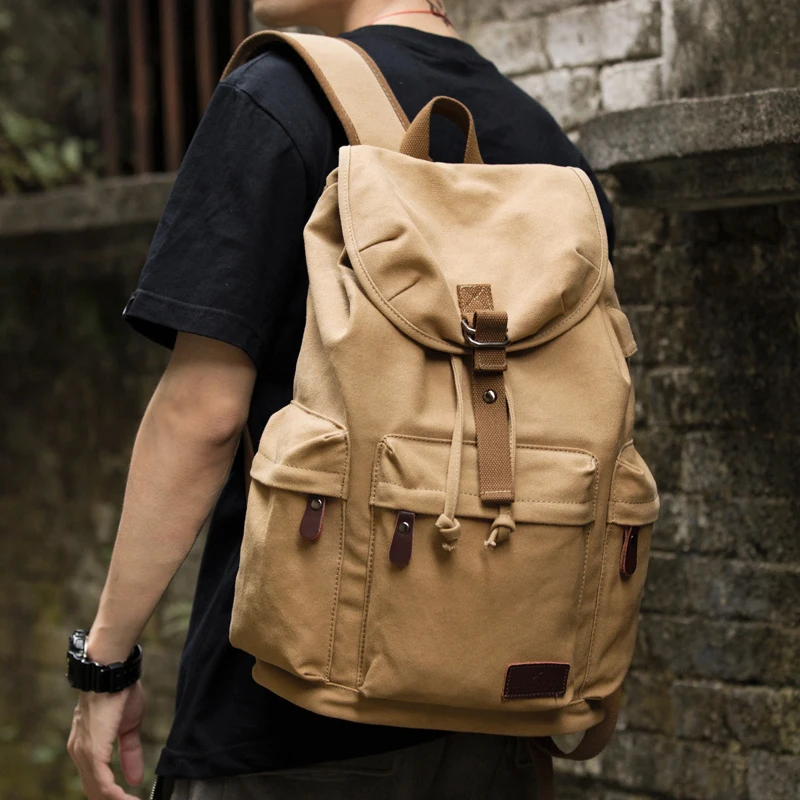 Men Vintage Canvas 𝑩𝒂𝒄𝒌𝒑𝒂𝒄𝒌 Large Capacity 15.6inch Laptop Casual Bag For Commuter Travel Premium Durable Unsex Mochila