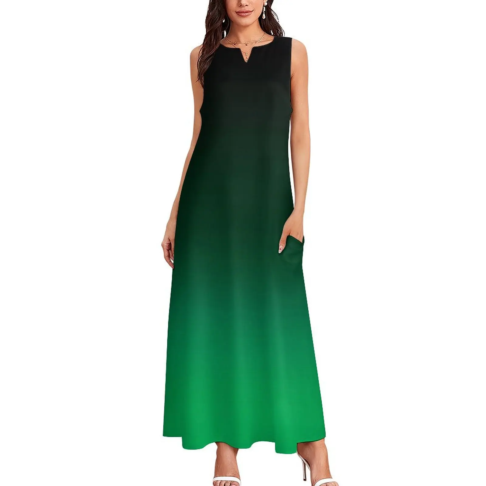 Ombre Green Long Dress Women