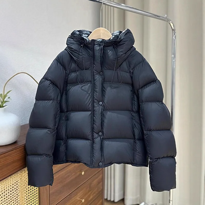 المرأة سميكة أوزة أسفل سترة منفوخة مقنعين الخبز نمط ملابس خارجية يشعر الدافئة سحابة رغوة تصميم قصير جديد 2025 نموذج #5