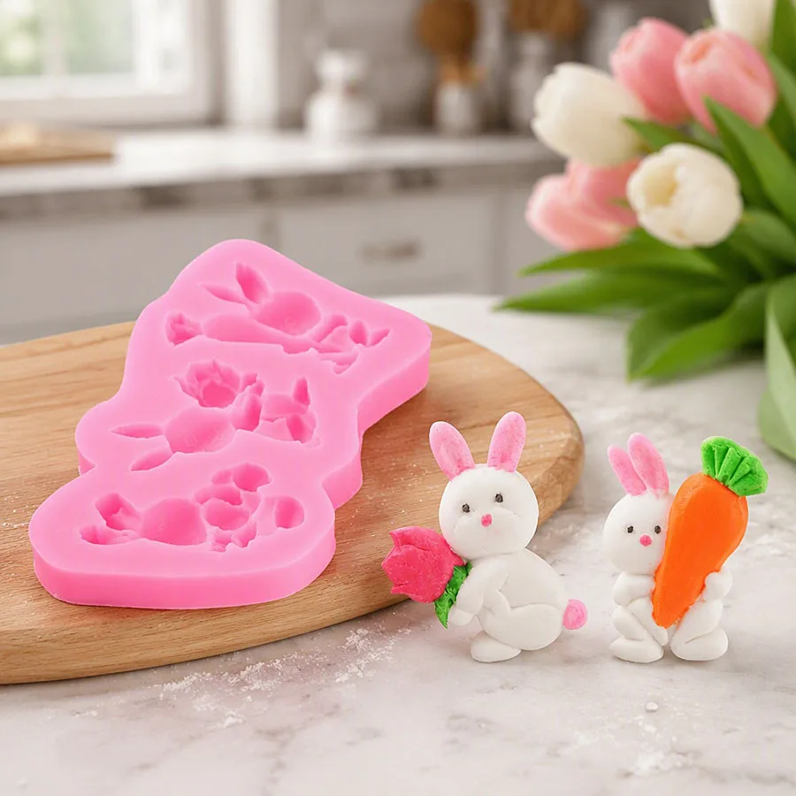 1pc Easter Bunny Carrot Silicone Mold, DIY Easter Egg Rabbit Chocolate Fondant Cake Gummy Baking Decor, 3 Styles - view 3